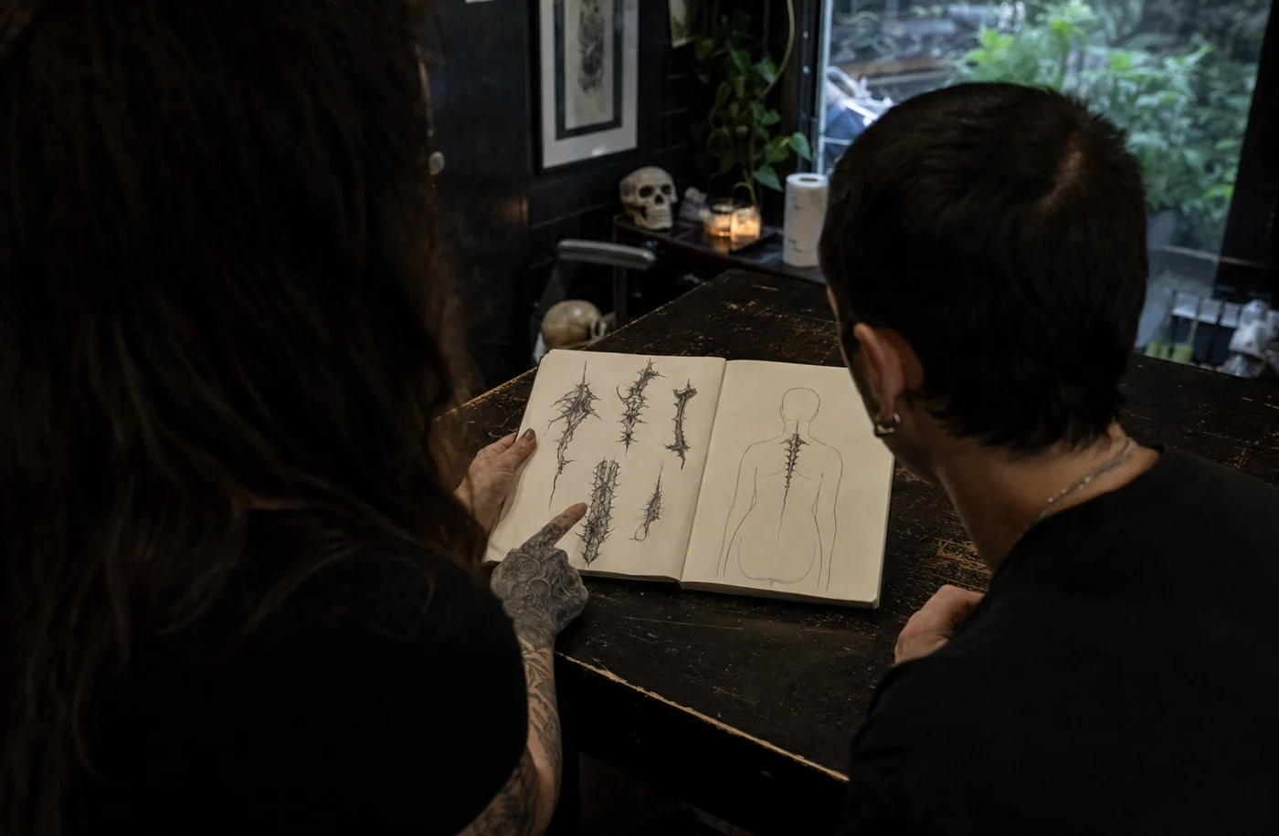 Consulta de una pieza blackwork con Safo Sepulcro